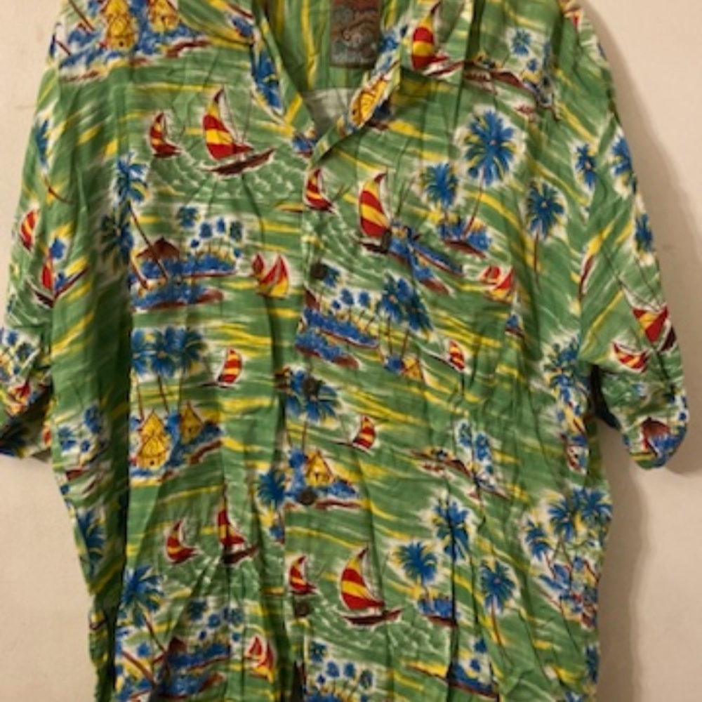 Pineapple Connection Vintage Hawaiian Green Print Shirt Size Large - Picture 2 of 7